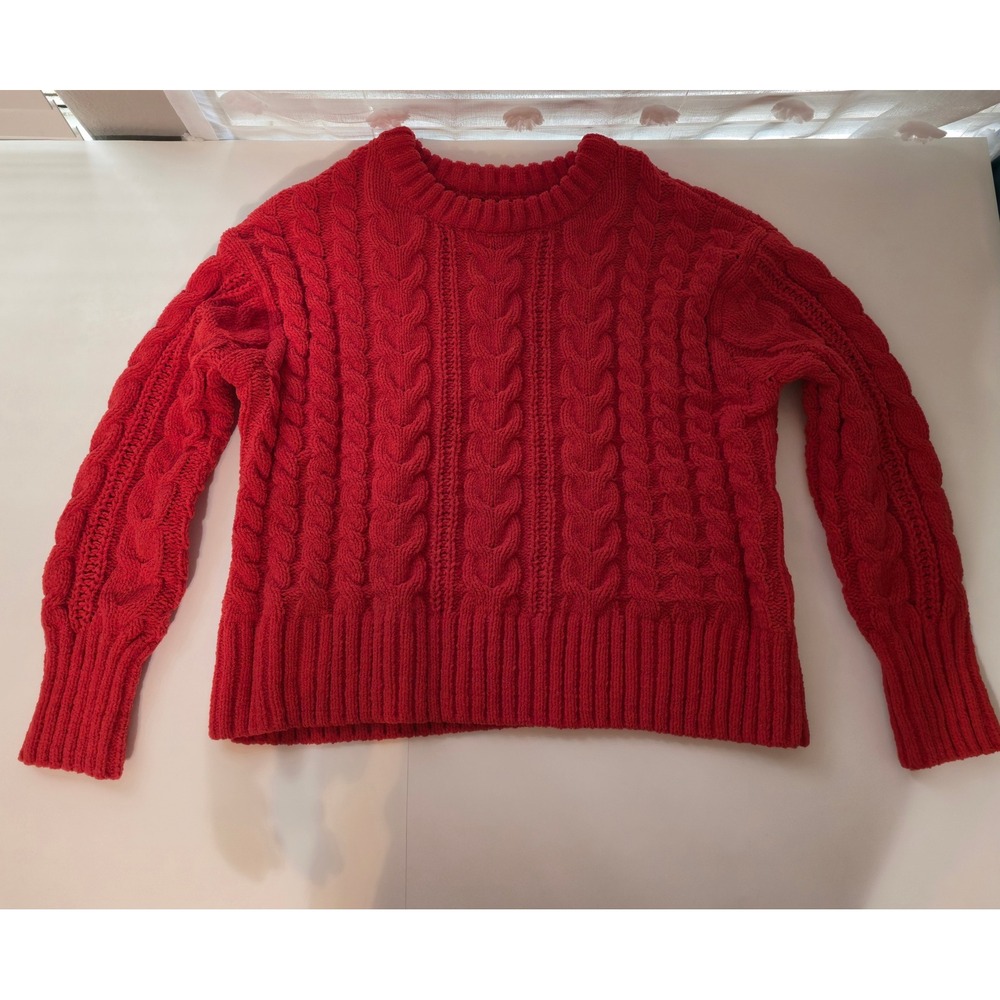 SO Red Cable Knit Crewneck Sweater Chenille Pullover Womens Small